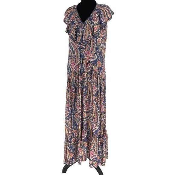 Sonmer Womens Paisley Ruffled Smocked Neck Maxi Dress Multicolor Size Medium NWT - Picture 3 of 12